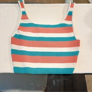 Aritzia- Babaton - Striped Tank Crop Top in Coral, Teal & White